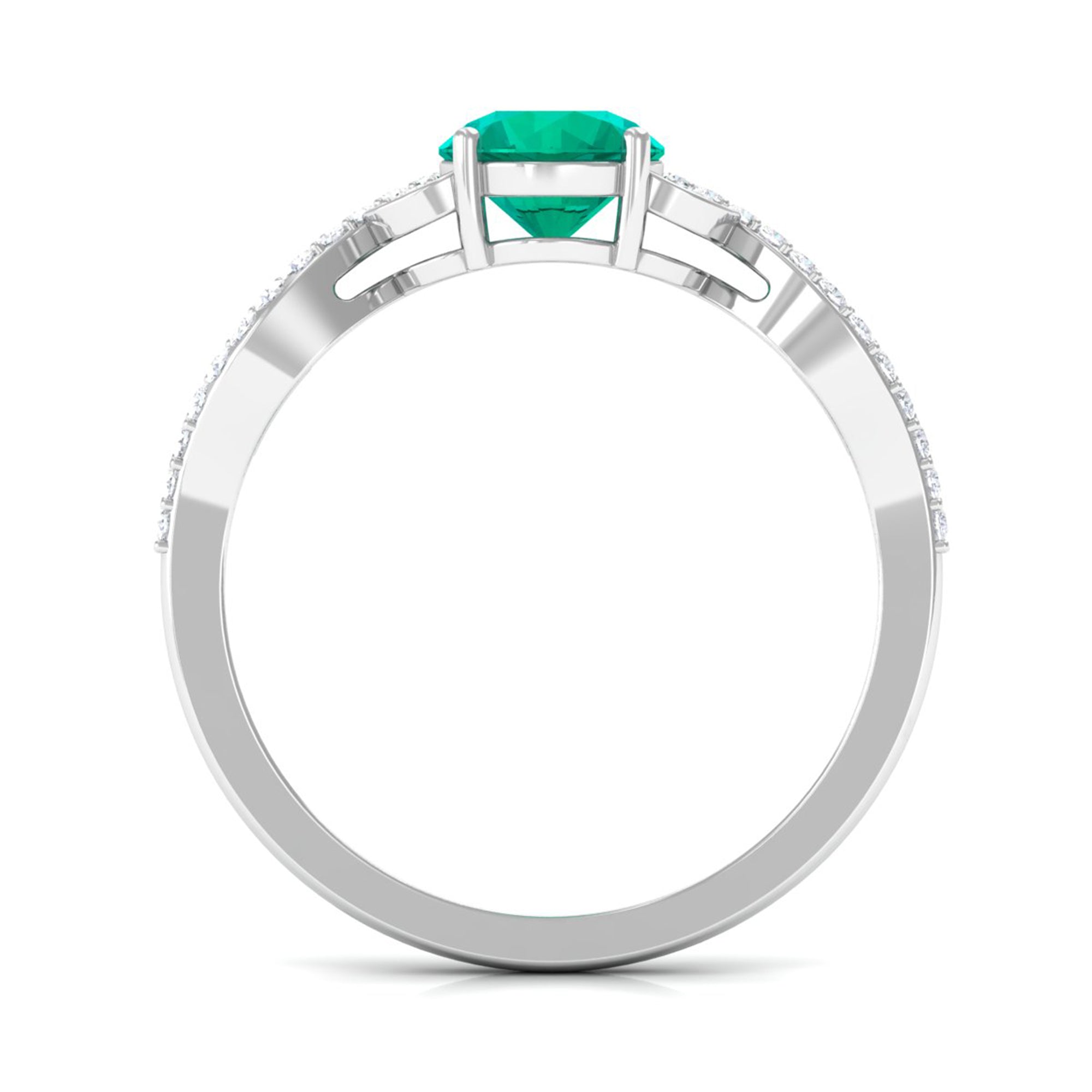 Round shape Emerald Designer Engagement Ring with Diamond Emerald - ( AAA ) - Quality - Rosec Jewels