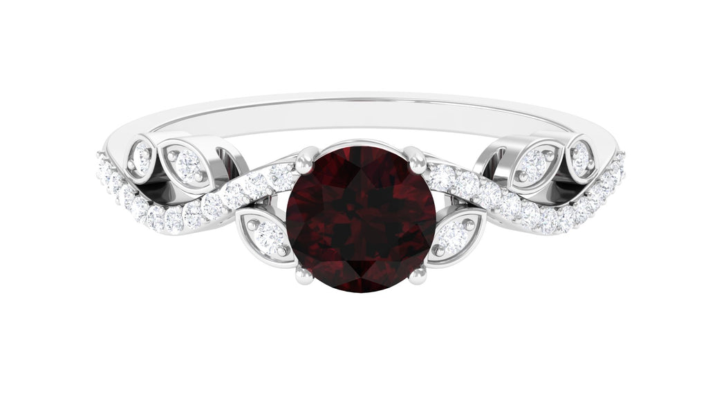 Round Garnet Designer Engagement Ring with Diamond Garnet - ( AAA ) - Quality - Rosec Jewels