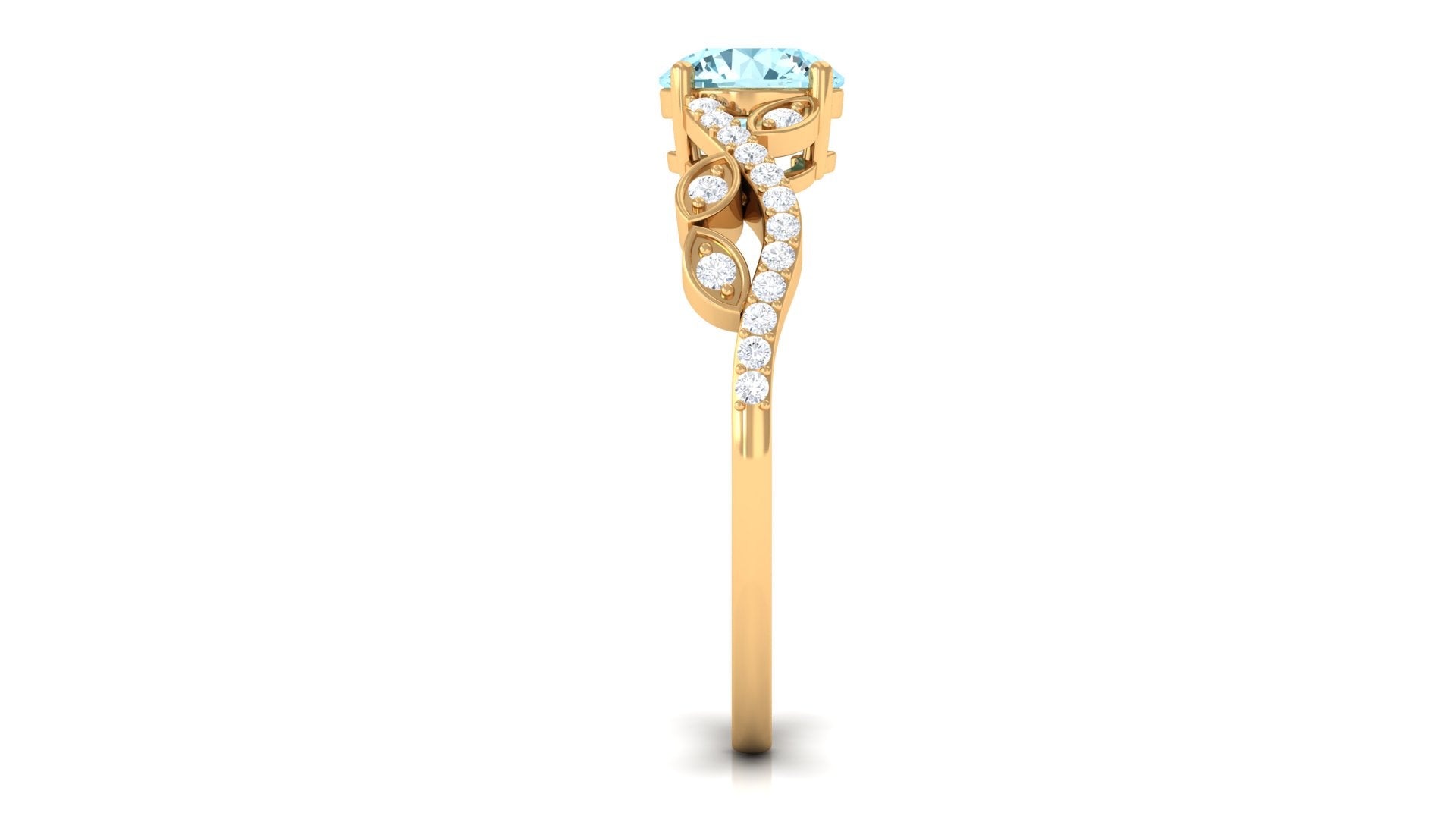 Round Shape Aquamarine Designer Engagement Ring with Diamond Aquamarine - ( AAA ) - Quality - Rosec Jewels