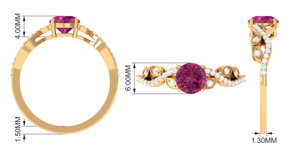 Round Shape Pink Tourmaline Designer Engagement Ring with Diamond Pink Tourmaline - ( AAA ) - Quality - Rosec Jewels