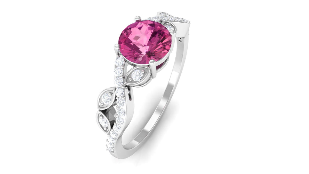 Round Shape Pink Tourmaline Designer Engagement Ring with Diamond Pink Tourmaline - ( AAA ) - Quality - Rosec Jewels