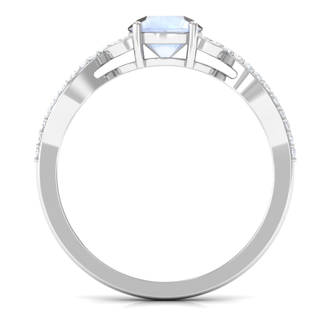Round Shape Moonstone Designer Engagement Ring with Diamond Moonstone - ( AAA ) - Quality - Rosec Jewels