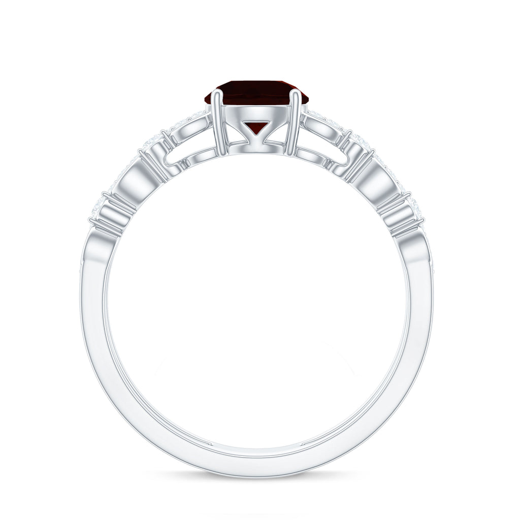 Solitaire Garnet Engagement Double Band Ring with Diamond Garnet - ( AAA ) - Quality - Rosec Jewels