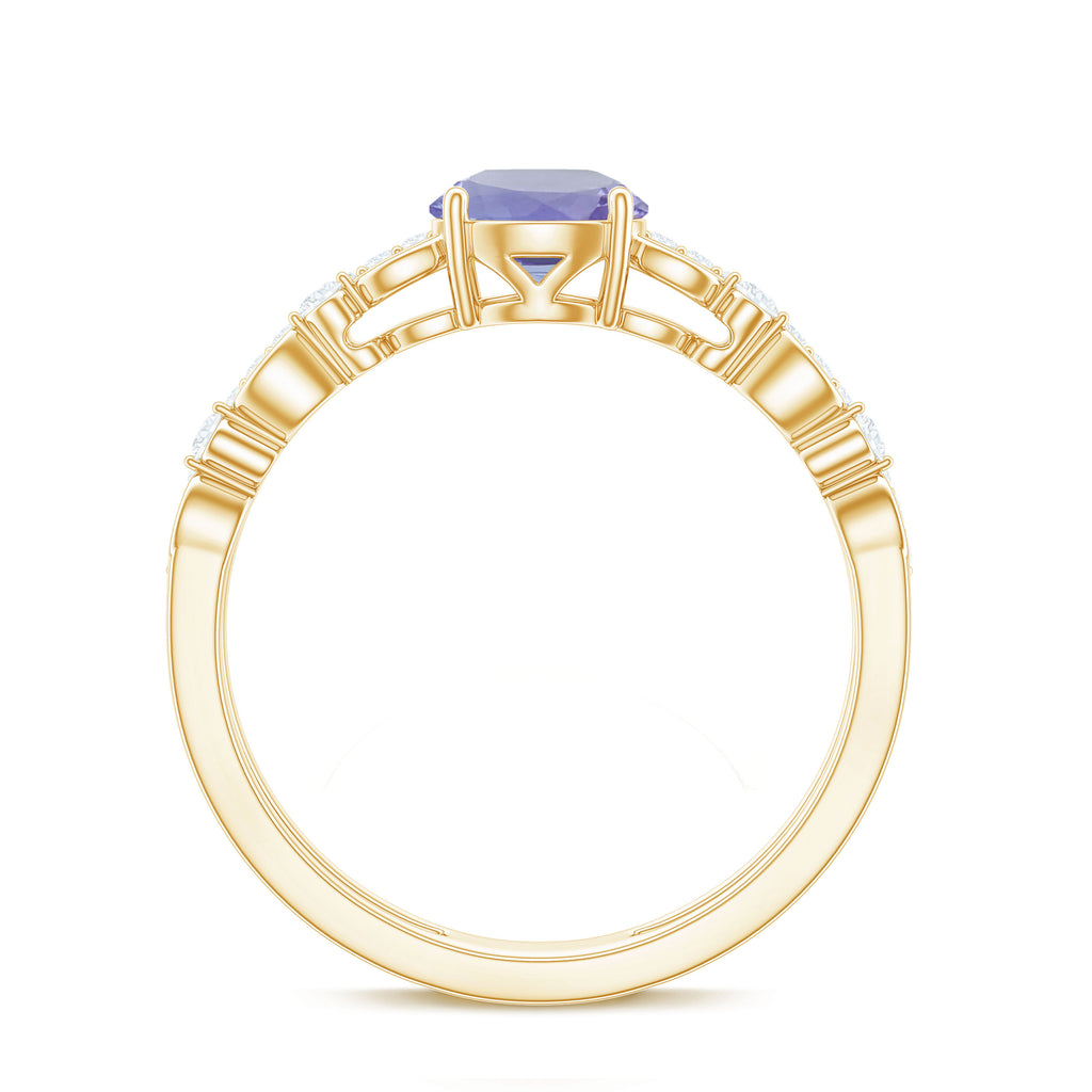 Solitaire Tanzanite and Diamond Double Band Ring Tanzanite - ( AAA ) - Quality - Rosec Jewels