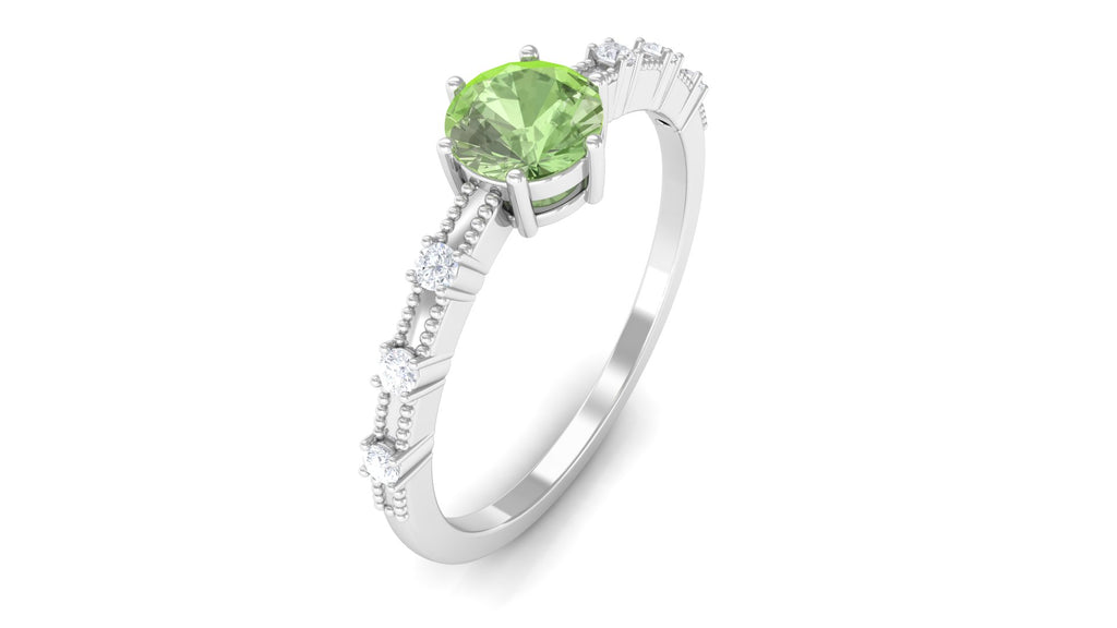 Minimal Green Sapphire Solitaire Ring with Diamond Green Sapphire - ( AAA ) - Quality - Rosec Jewels