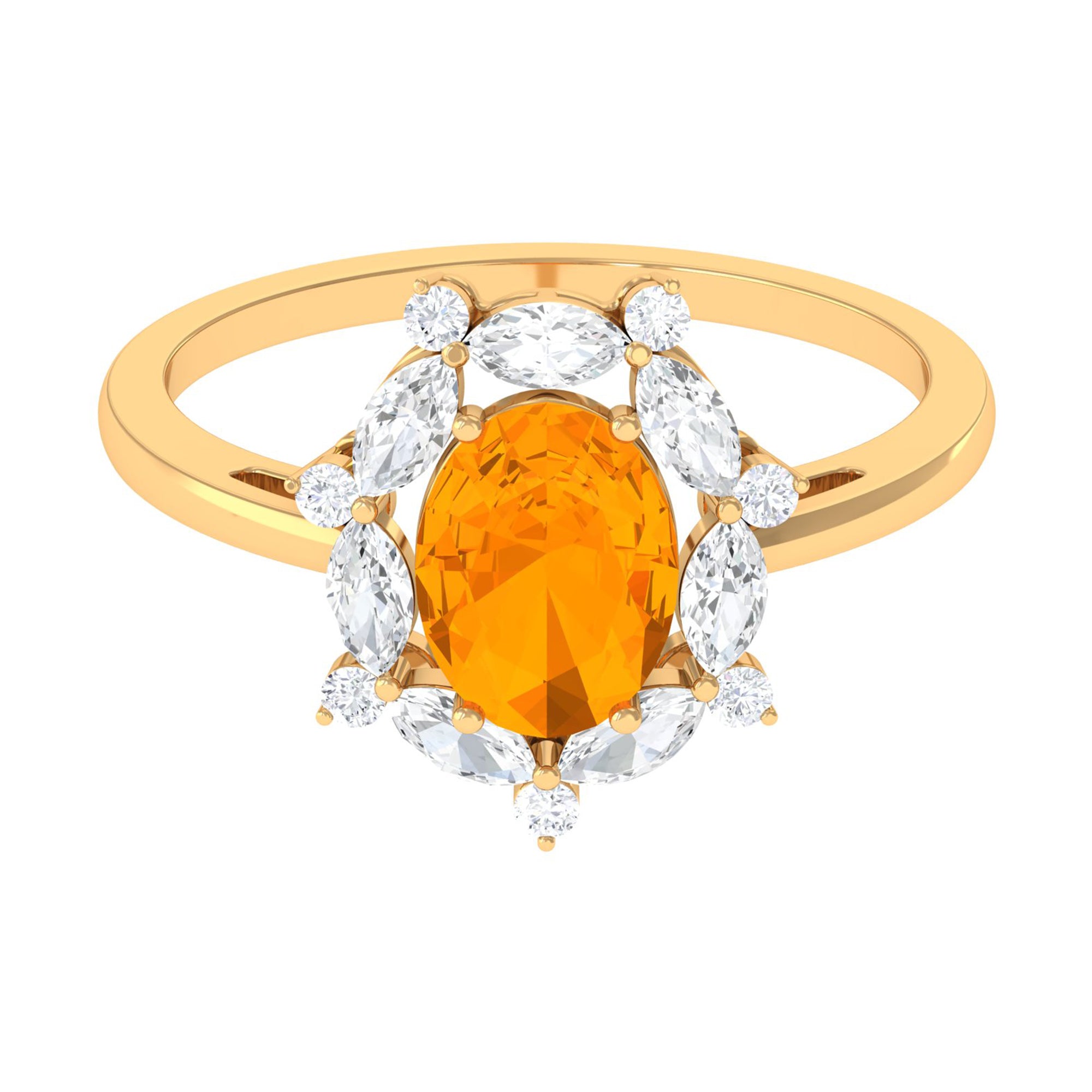 Fire Opal Designer Halo Engagement Ring with Moissanite Fire Opal - ( AAA ) - Quality - Rosec Jewels