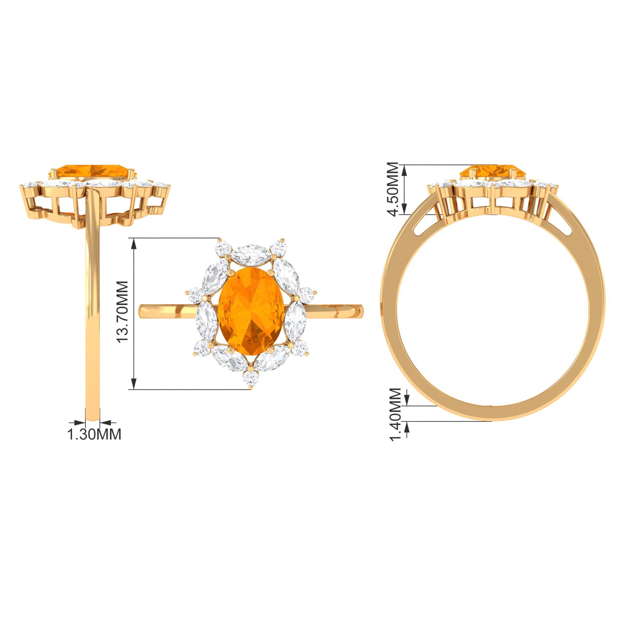 Fire Opal Designer Halo Engagement Ring with Moissanite Fire Opal - ( AAA ) - Quality - Rosec Jewels
