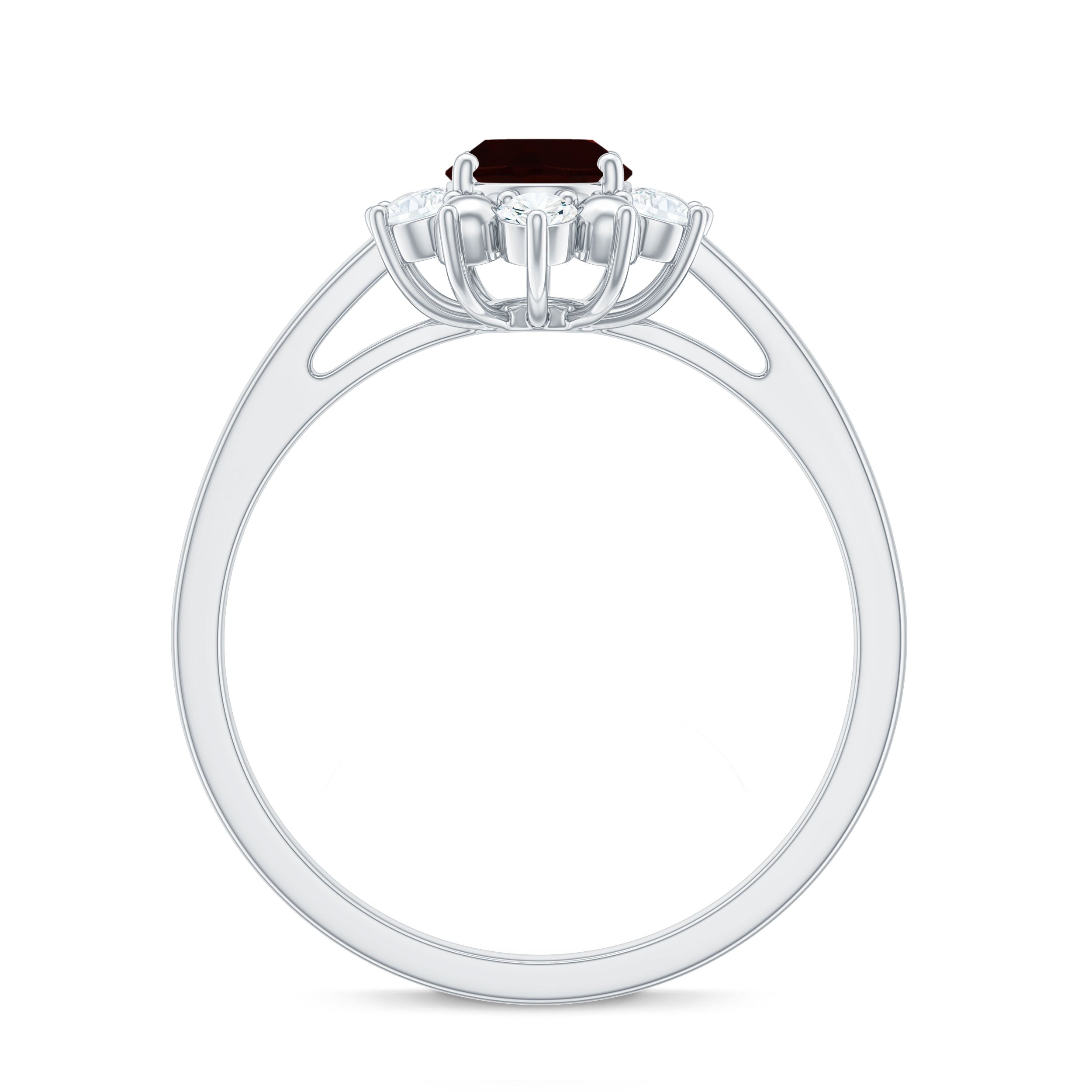 Oval Garnet Floral Halo Engagement Ring with Diamond Garnet - ( AAA ) - Quality - Rosec Jewels