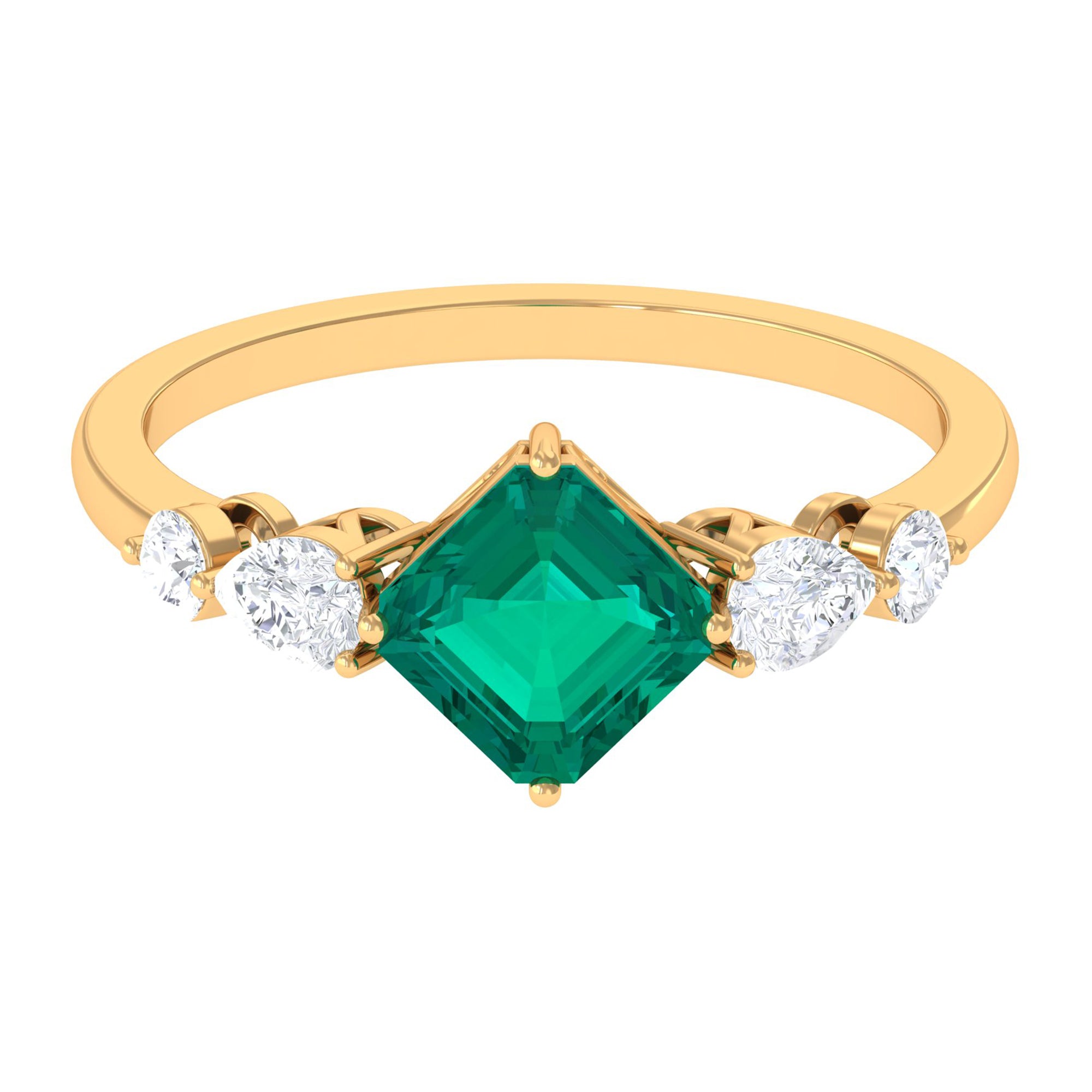 Simple Asscher shape Emerald Solitaire Engagement Ring with Diamond Emerald - ( AAA ) - Quality - Rosec Jewels
