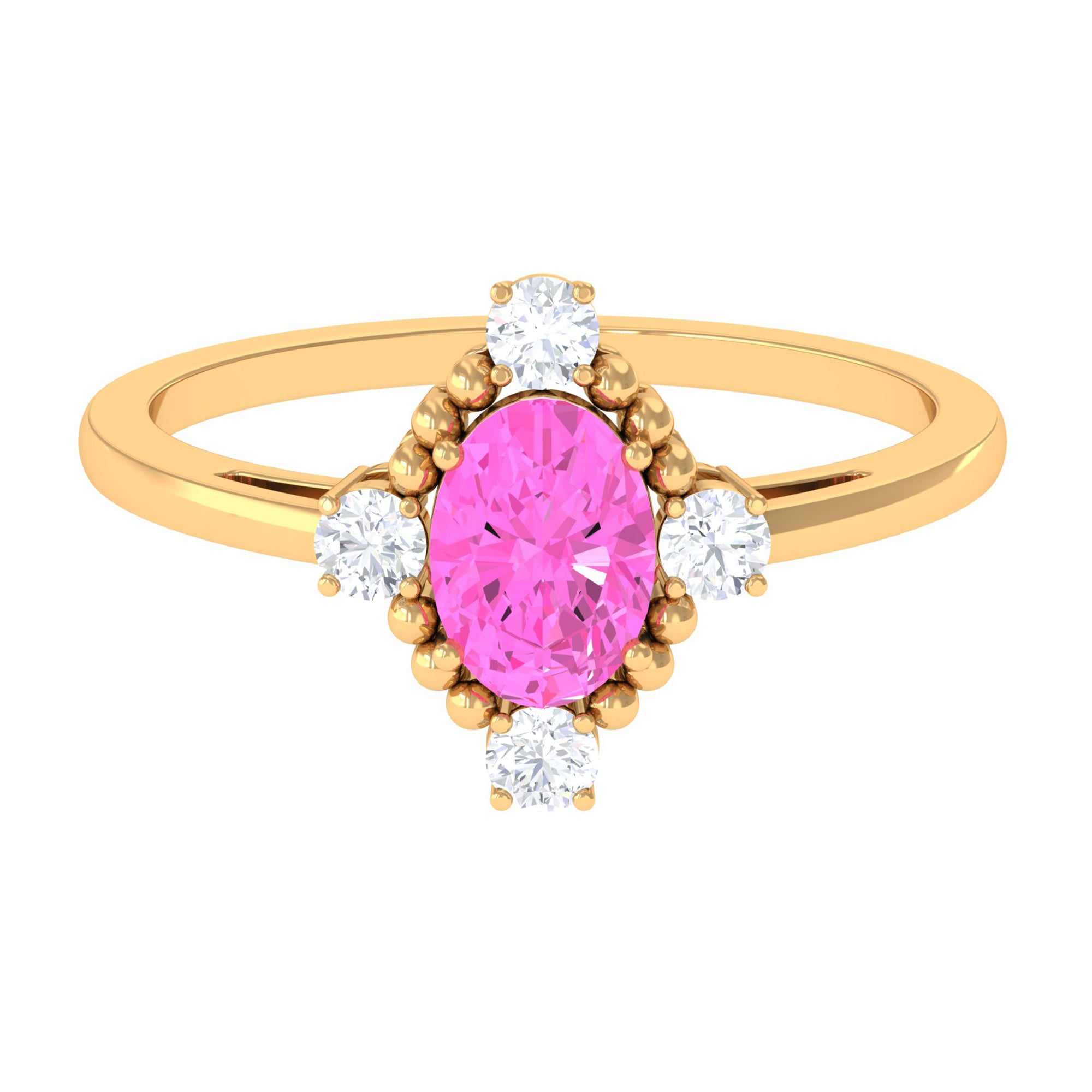 Vintage Style Pink Sapphire Solitaire Engagement Ring with Diamond Pink Sapphire - ( AAA ) - Quality - Rosec Jewels