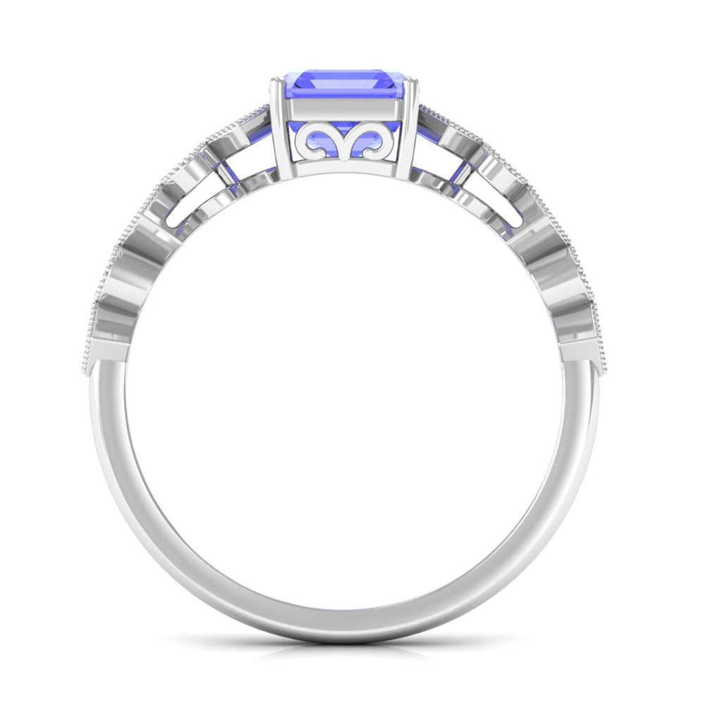 1.5 CT Asscher Cut Tanzanite Solitaire Engagement Ring with Diamond Tanzanite - ( AAA ) - Quality - Rosec Jewels