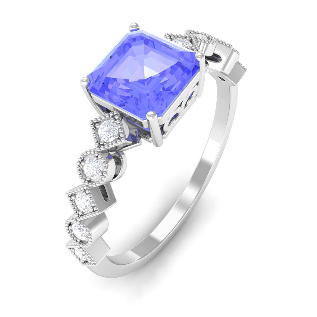 1.5 CT Asscher Cut Tanzanite Solitaire Engagement Ring with Diamond Tanzanite - ( AAA ) - Quality - Rosec Jewels