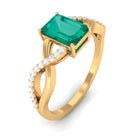 Octagon shape Emerald and Diamond Crossover Engagement Ring Emerald - ( AAA ) - Quality - Rosec Jewels