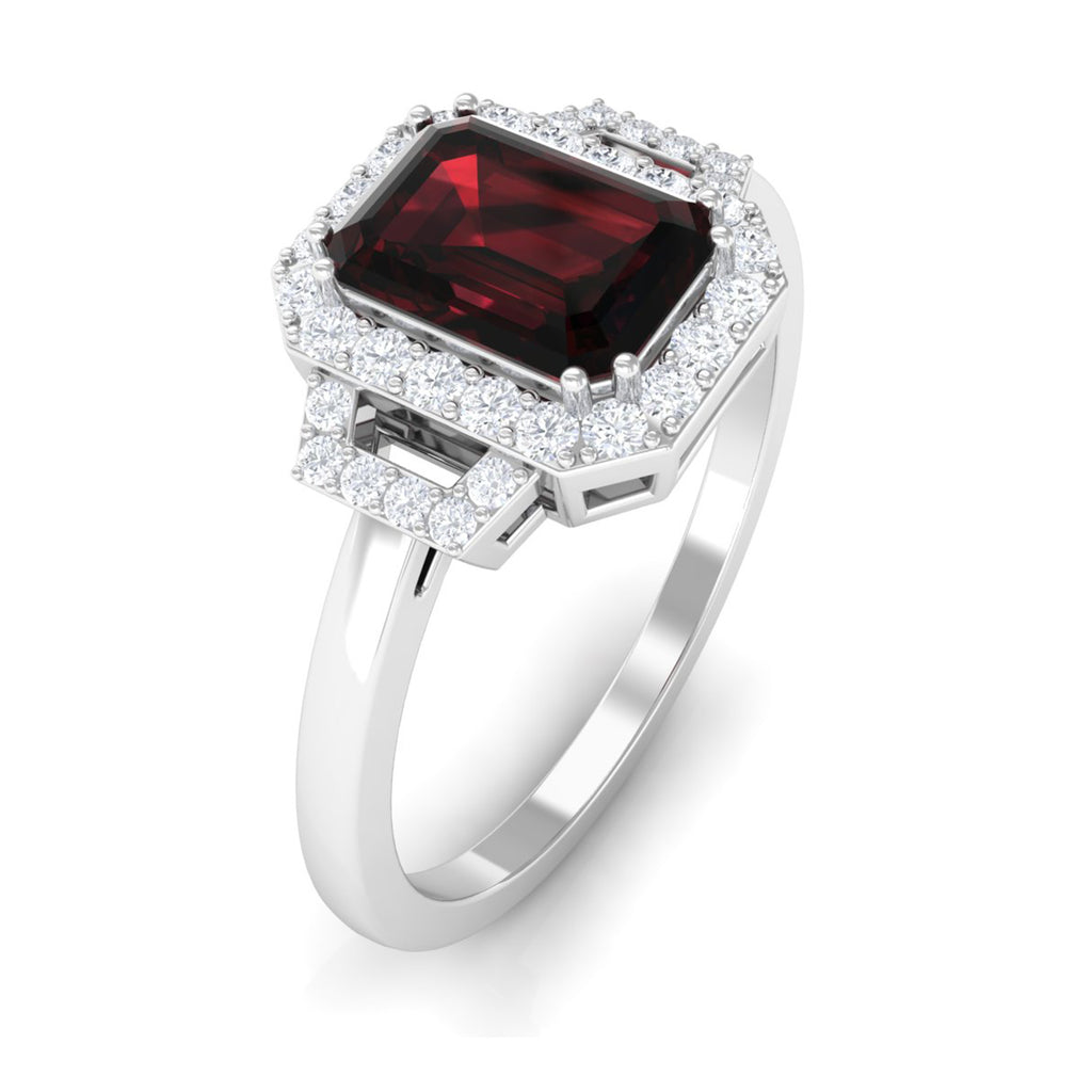 Octagon Cut Garnet and Diamond Statement Engagement Ring Garnet - ( AAA ) - Quality - Rosec Jewels