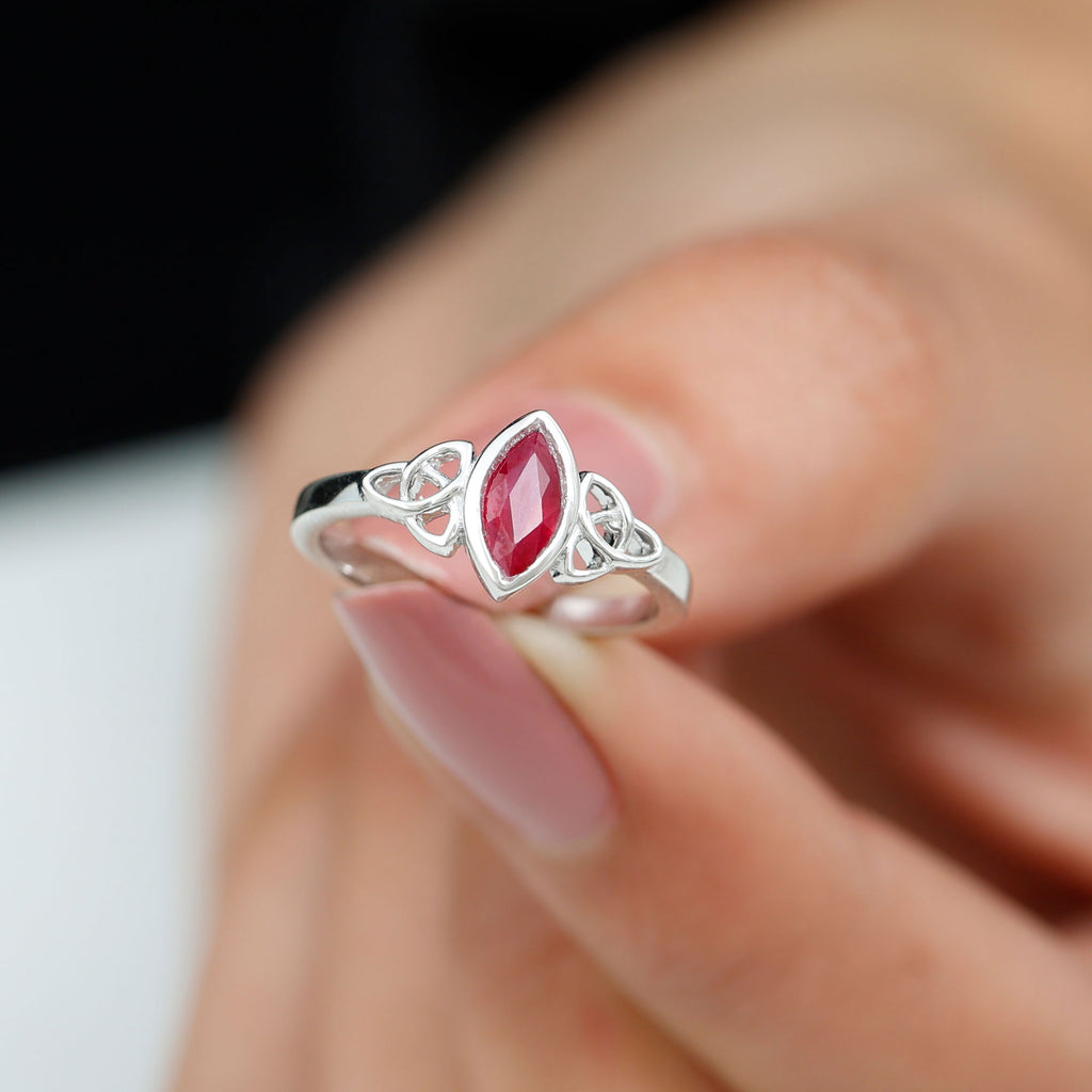 Marquise Shape Ruby Solitaire Celtic Knot Ring Ruby - ( AAA ) - Quality - Rosec Jewels