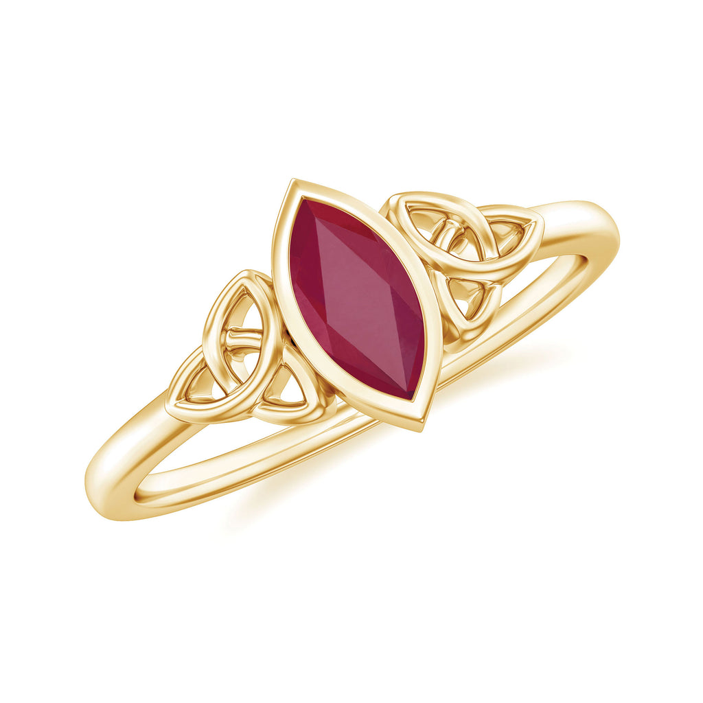Marquise Shape Ruby Solitaire Celtic Knot Ring Ruby - ( AAA ) - Quality - Rosec Jewels