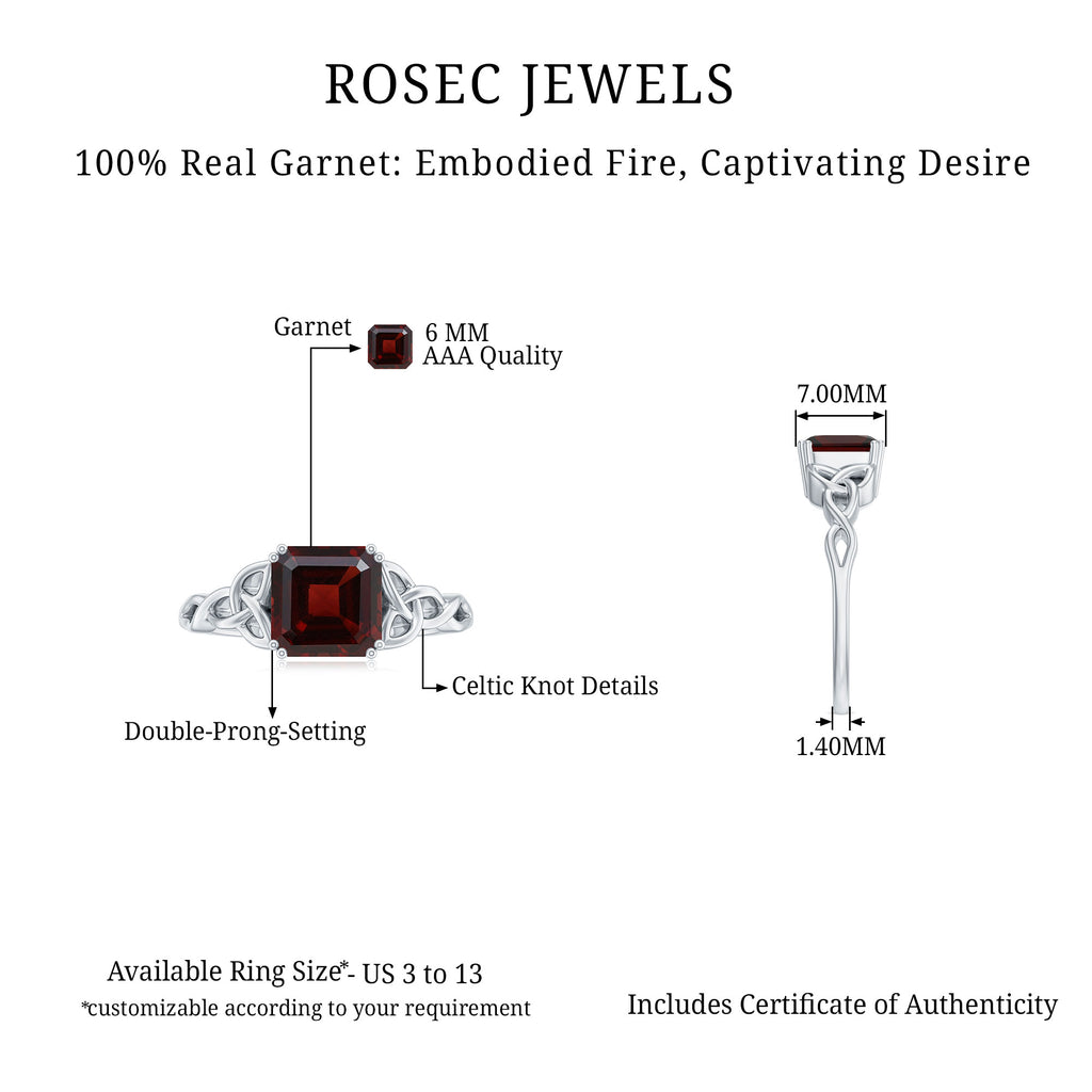 Asscher Cut Solitaire Garnet Celtic Knot Ring in Gold Garnet - ( AAA ) - Quality - Rosec Jewels