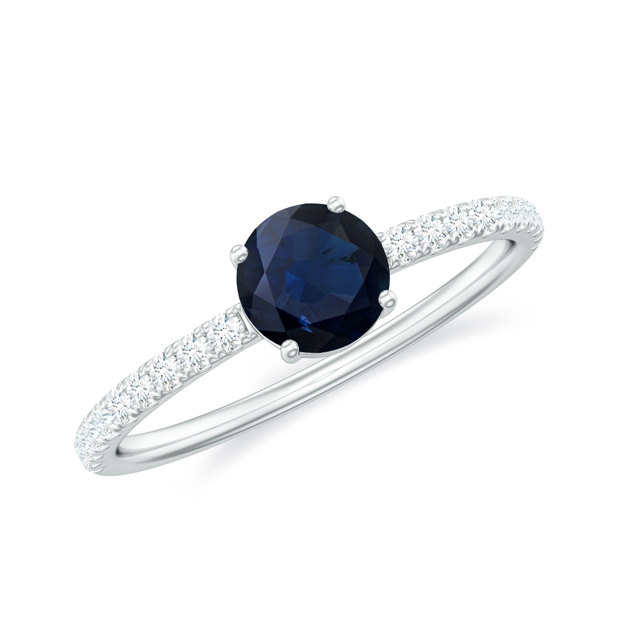 1.25 CT Blue Sapphire Minimal Solitaire Ring with Diamond Side Stones Blue Sapphire - ( AAA ) - Quality - Rosec Jewels