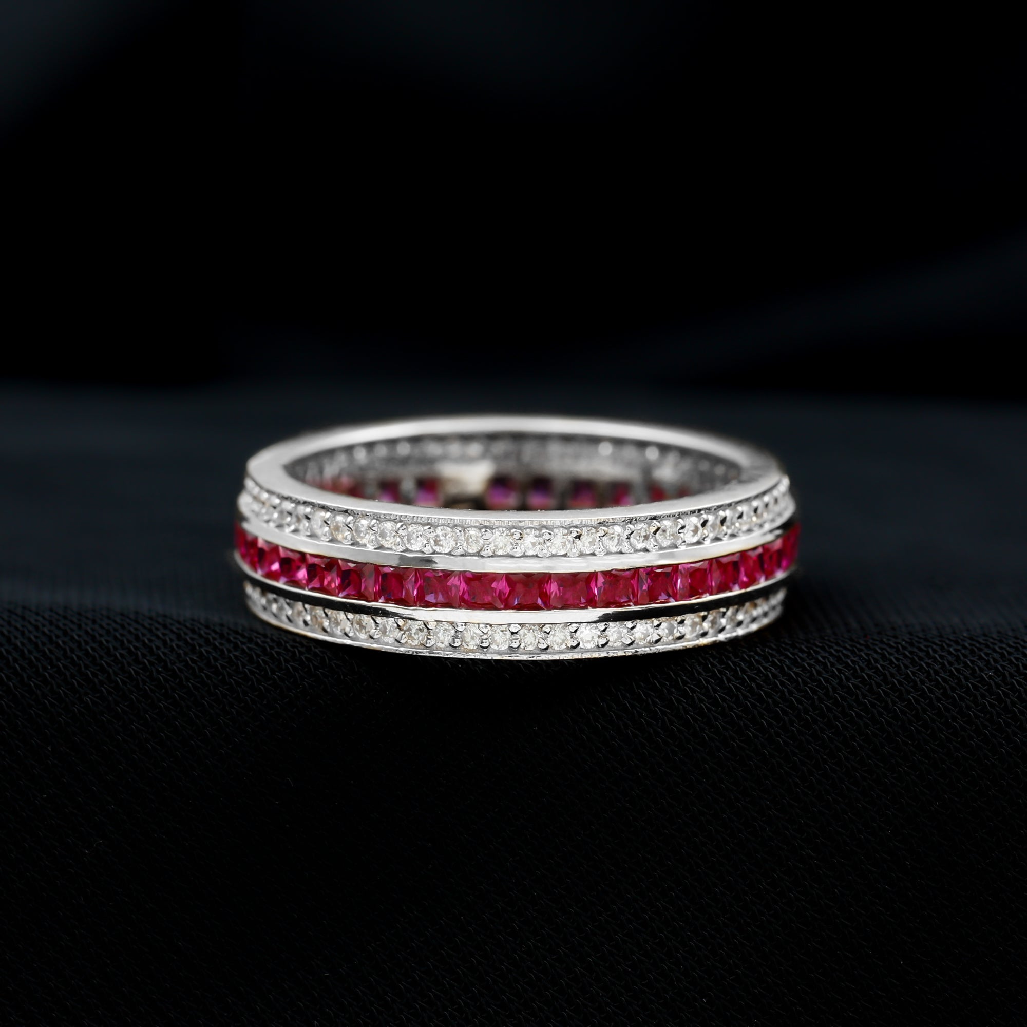 3 CT Princess Cut Lab Created Ruby and Moissanite Wedding Band Lab Created Ruby - ( AAAA ) - Quality - Rosec Jewels