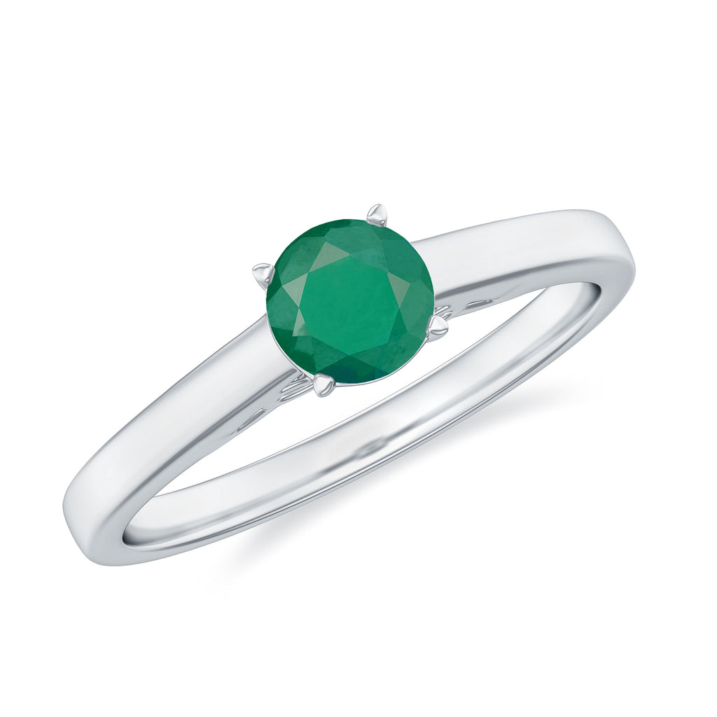5 MM Simple Round Cut Solitaire Emerald Gold Ring Emerald - ( AAA ) - Quality - Rosec Jewels