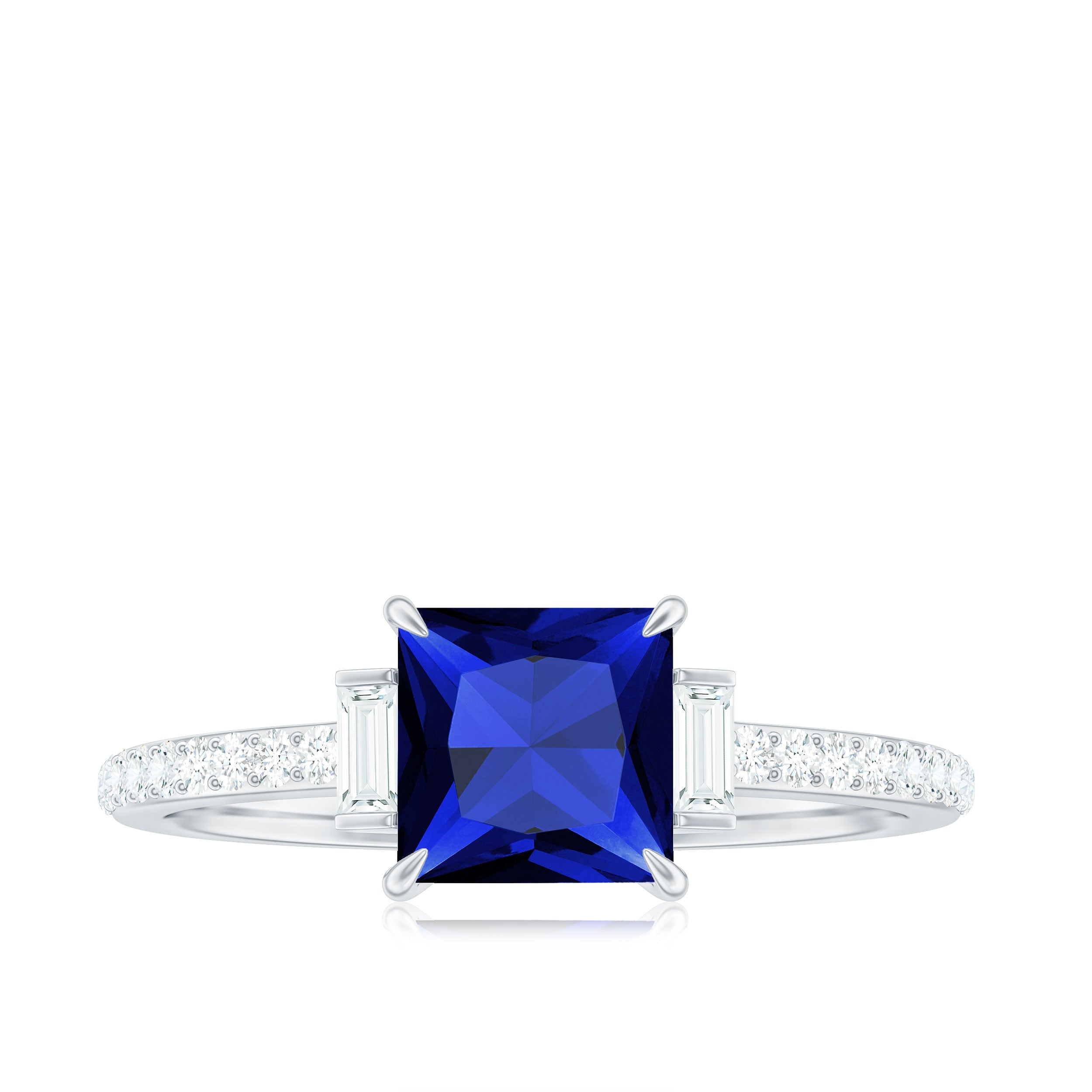 Lab Created Blue Sapphire Solitaire Ring with Diamond Stones Lab Created Blue Sapphire - ( AAAA ) - Quality - Rosec Jewels
