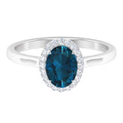 1.50 CT Oval Shape London Blue Topaz Engagement Ring with Diamond Halo London Blue Topaz - ( AAA ) - Quality - Rosec Jewels