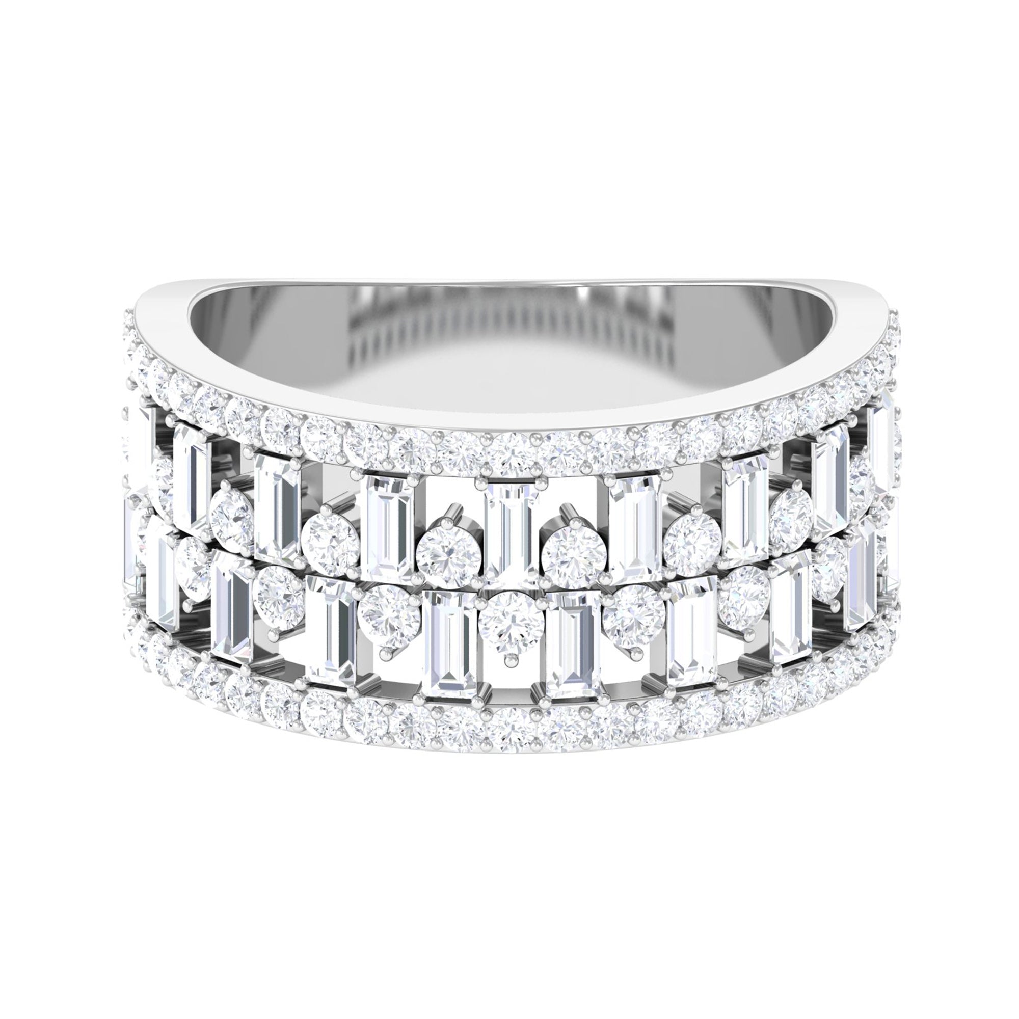 Designer Round and Baguette Cut Zircon Wedding Band Zircon - ( AAAA ) - Quality - Rosec Jewels