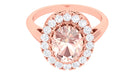 Vintage Morganite Crown Engagement Ring with Halo Moissanite Morganite - ( AAA ) - Quality - Rosec Jewels