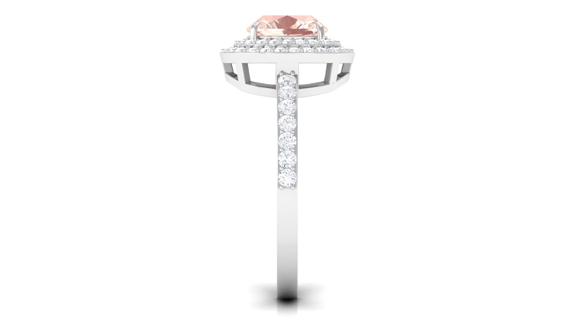 Cushion Cut Morganite Double Halo Engagement Ring with Moissanite Morganite - ( AAA ) - Quality - Rosec Jewels