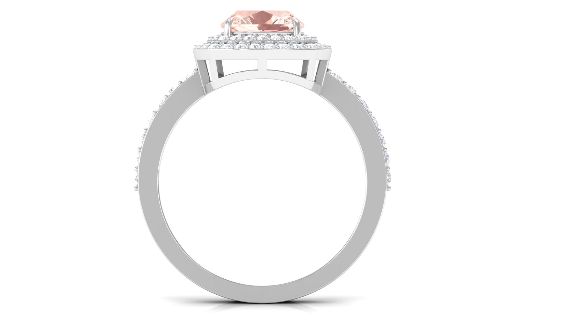 Cushion Cut Morganite Double Halo Engagement Ring with Moissanite Morganite - ( AAA ) - Quality - Rosec Jewels