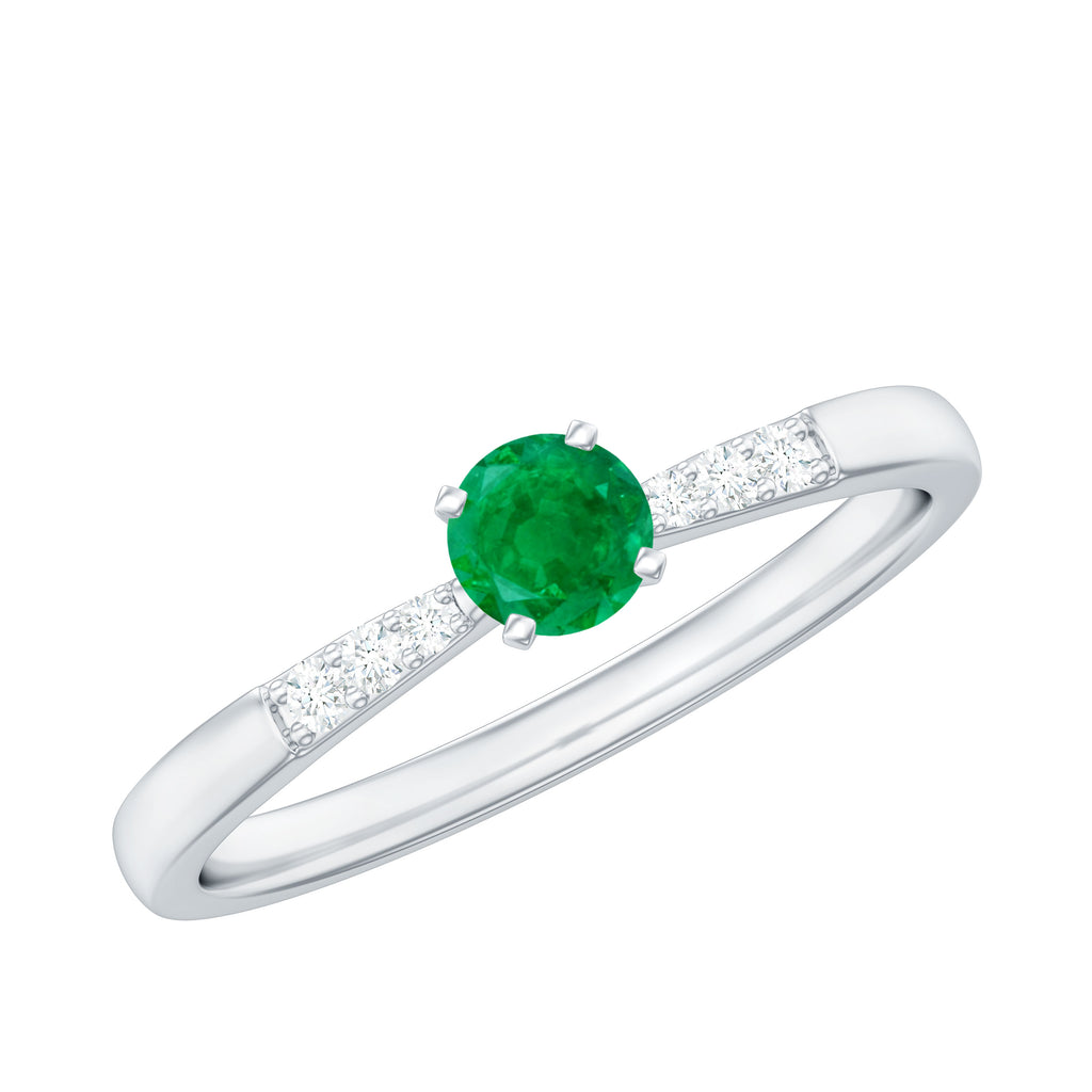 Simple Emerald Solitaire Ring with Diamond Side Stones Emerald - ( AAA ) - Quality - Rosec Jewels