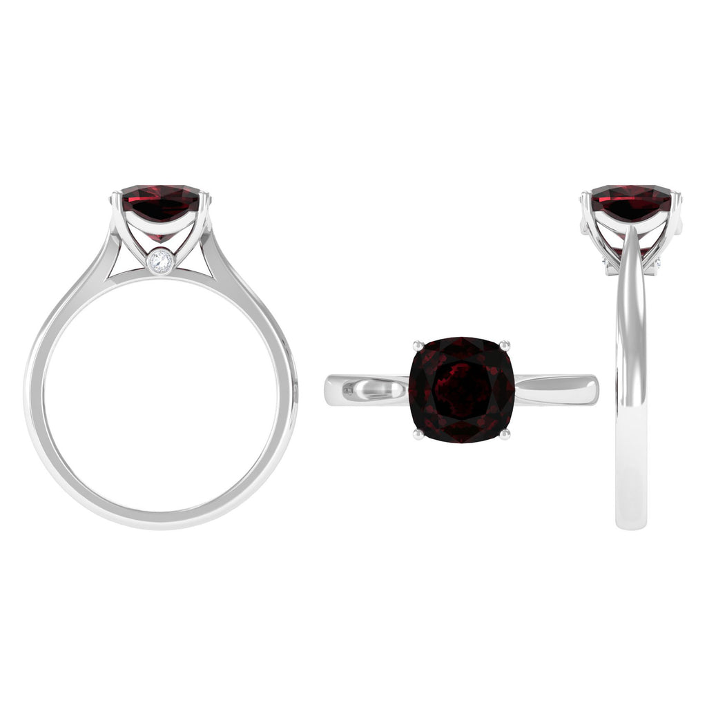 Natural Garnet Solitaire Engagement Ring with Diamond Garnet - ( AAA ) - Quality - Rosec Jewels
