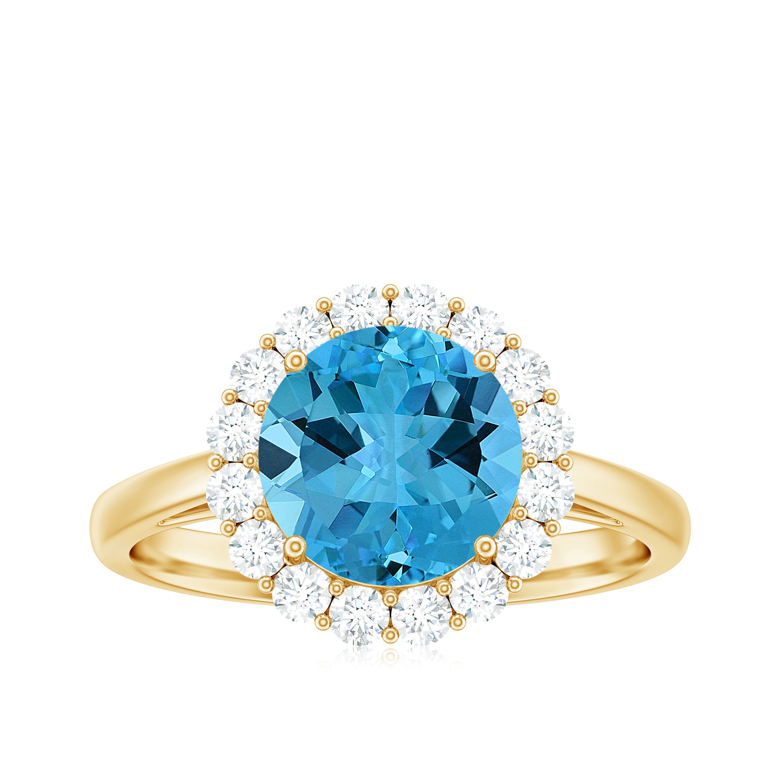 2.50 CT Swiss Blue Topaz Solitaire Ring with Halo Moissanite Swiss Blue Topaz - ( AAA ) - Quality - Rosec Jewels