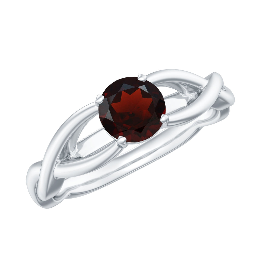 Garnet Solitaire Crossover Promise Ring Garnet - ( AAA ) - Quality - Rosec Jewels
