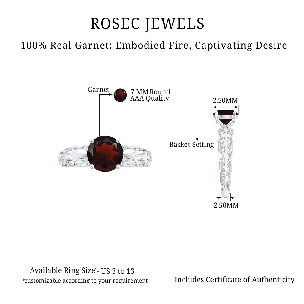 Round Shape Garnet Solitaire and Filigree Ring Garnet - ( AAA ) - Quality - Rosec Jewels