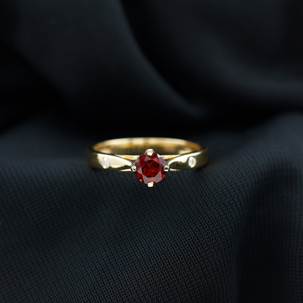 5 MM Natural Round Garnet Solitaire Promise Ring Garnet - ( AAA ) - Quality - Rosec Jewels