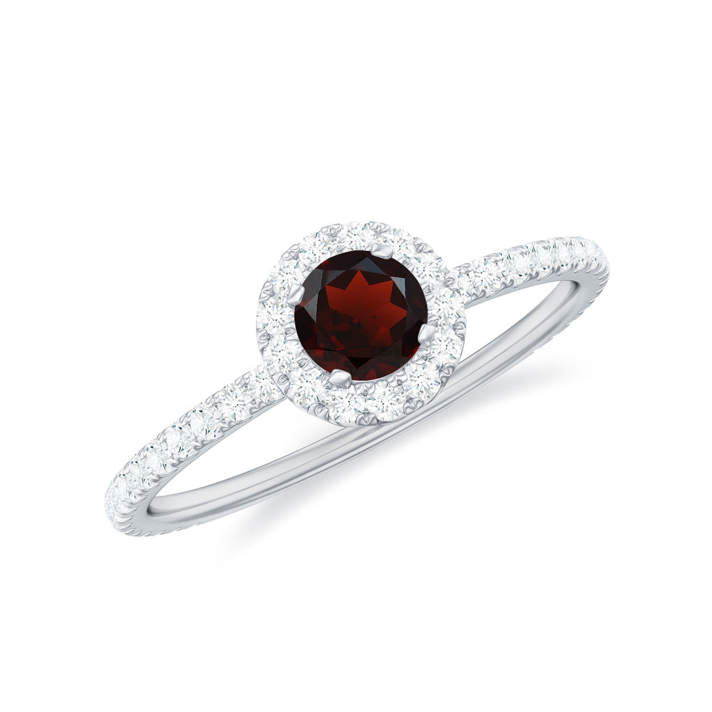 Round Garnet Minimal Engagement Ring with Diamond Garnet - ( AAA ) - Quality - Rosec Jewels