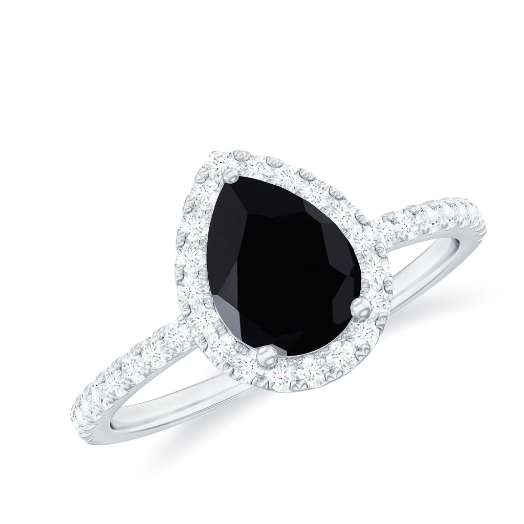 Minimal Created Black Diamond Engagement Ring with Diamond Accent Lab Created Black Diamond - ( AAAA ) - Quality - Rosec Jewels