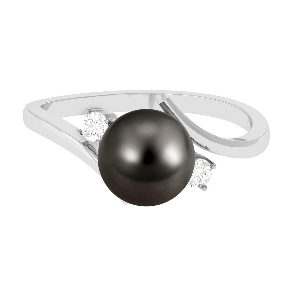8.25 CT Bead Set Tahitian Pearl Solitaire and Diamond Bypass Ring Tahitian pearl - ( AAA ) - Quality - Rosec Jewels