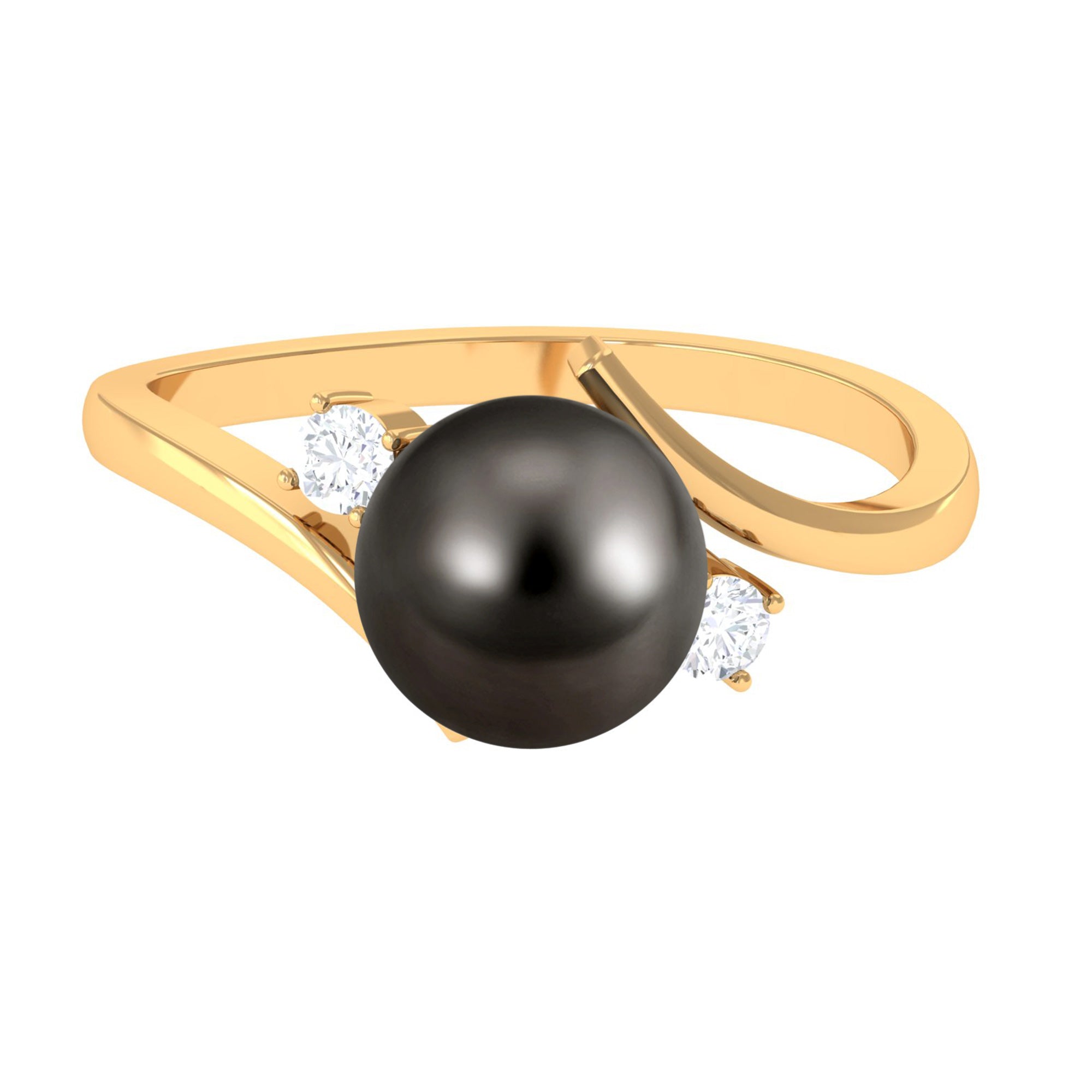 8.25 CT Bead Set Tahitian Pearl Solitaire and Diamond Bypass Ring Tahitian pearl - ( AAA ) - Quality - Rosec Jewels