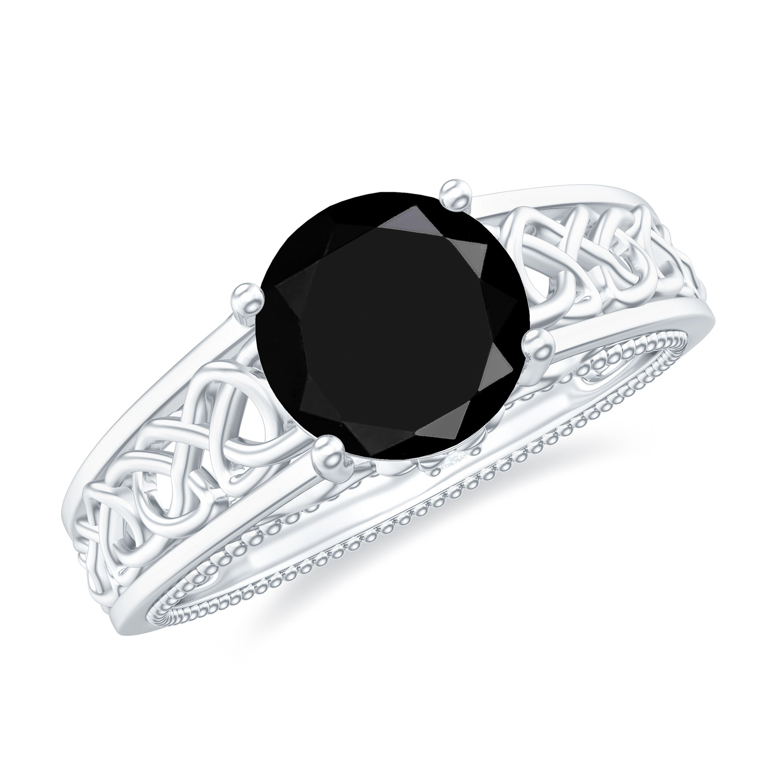 1.25 CT Black Spinel Celtic Solitaire Band with Diamond Black Spinel - ( AAA ) - Quality - Rosec Jewels