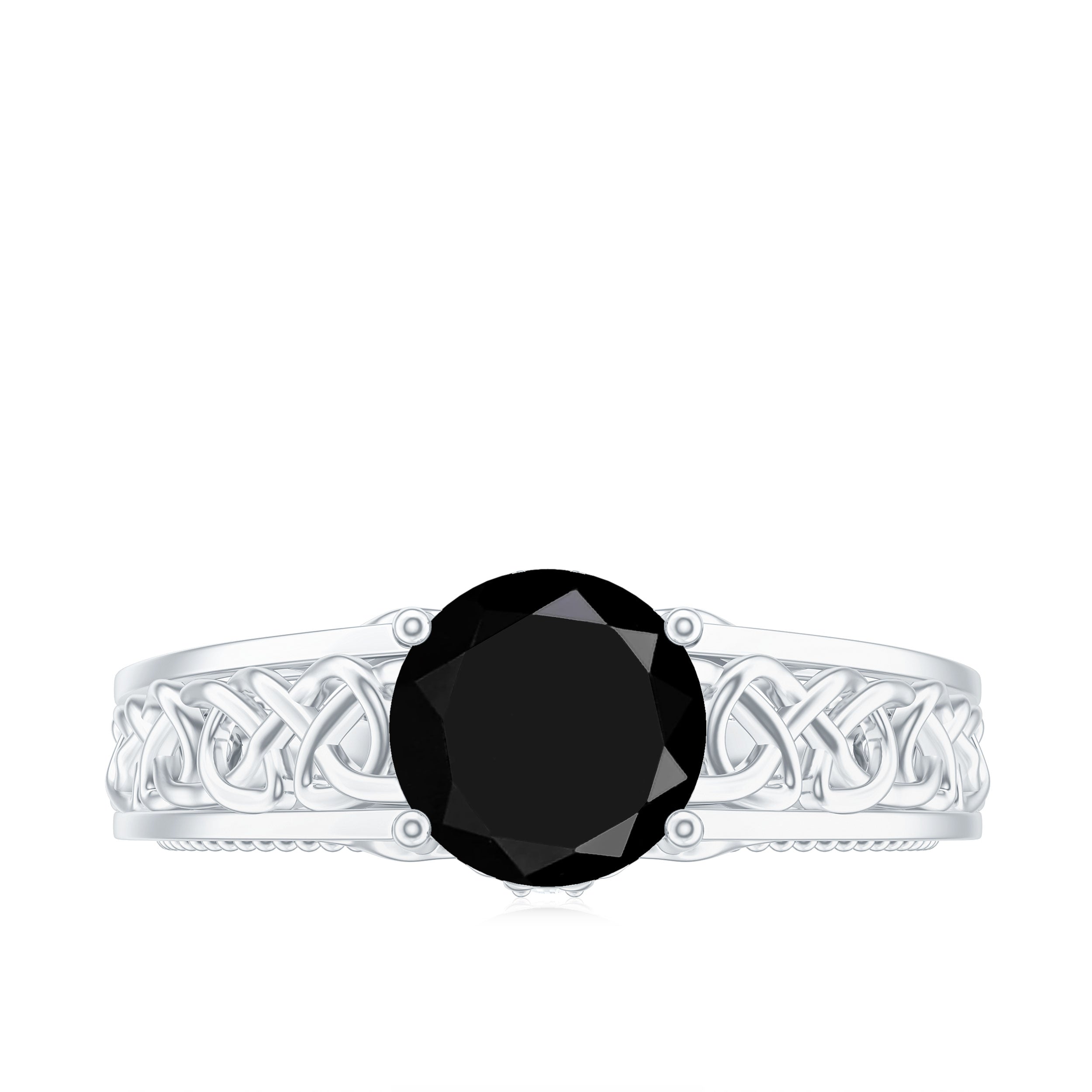 1.25 CT Black Spinel Celtic Solitaire Band with Diamond Black Spinel - ( AAA ) - Quality - Rosec Jewels