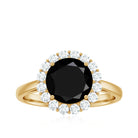 Black Spinel Engagement Ring with Moissanite Halo Black Spinel - ( AAA ) - Quality - Rosec Jewels