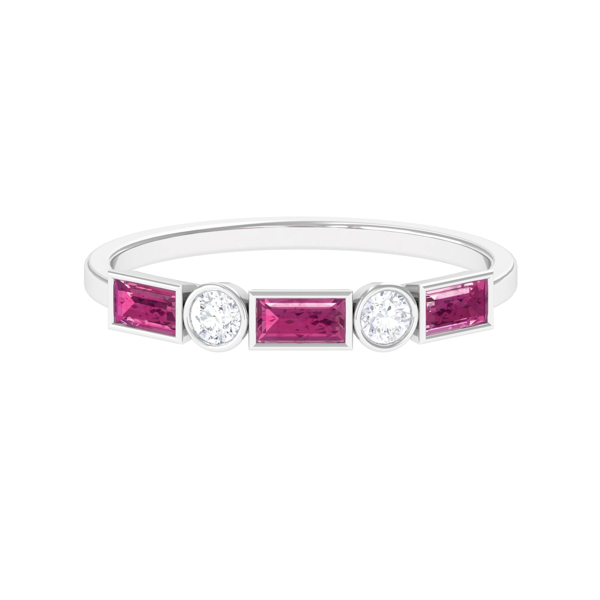 1/2 CT Pink Tourmaline and Moissanite Stackable Ring in Bezel Setting Pink Tourmaline - ( AAA ) - Quality - Rosec Jewels