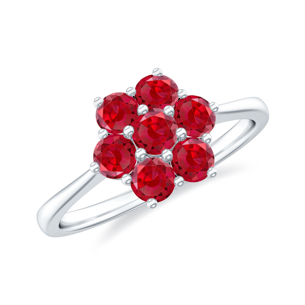1 CT Round Cut Lab Created Ruby Cluster Ring Lab Created Ruby - ( AAAA ) - Quality - Rosec Jewels