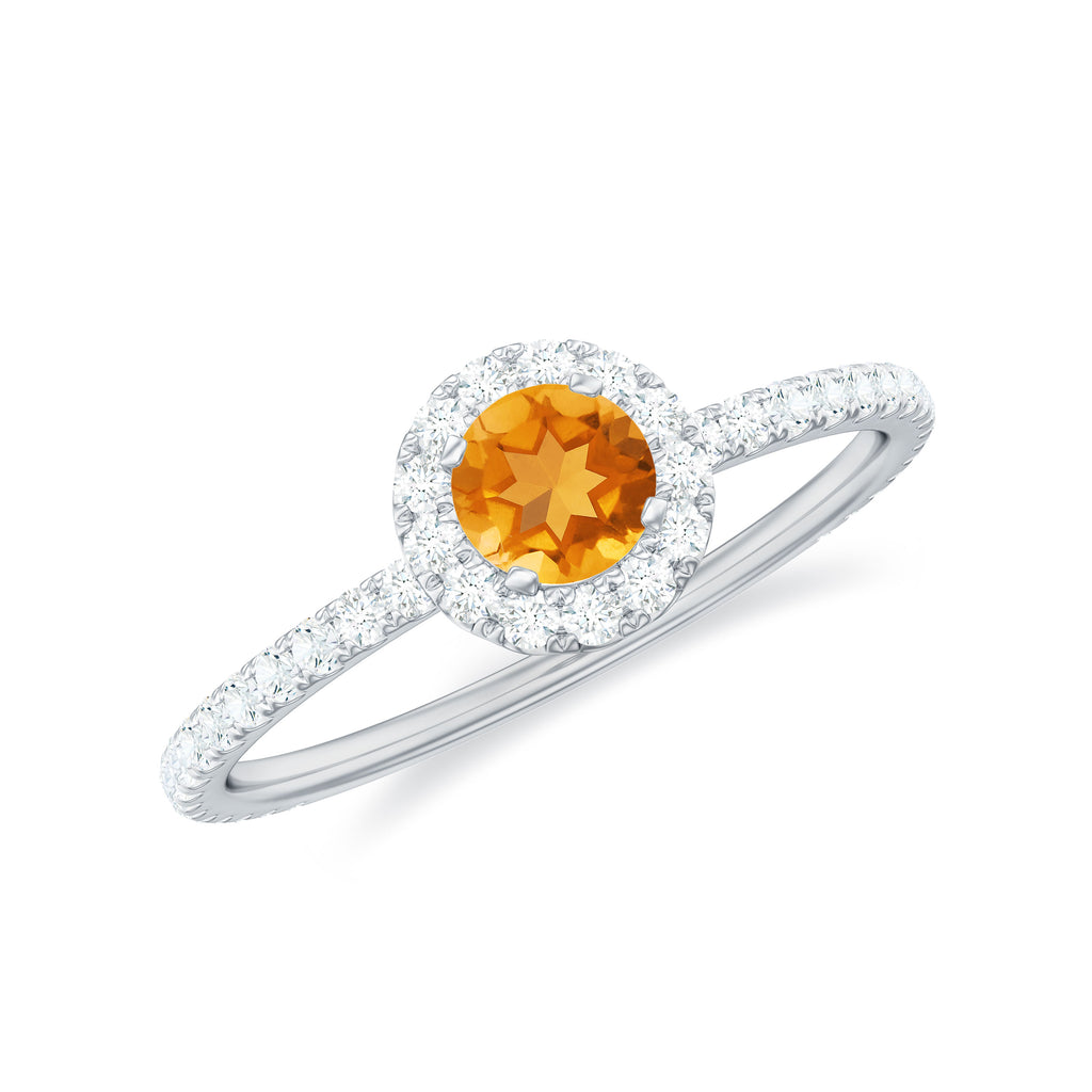1/2 CT Citrine Solitaire Halo Ring with Diamond Citrine - ( AAA ) - Quality - Rosec Jewels
