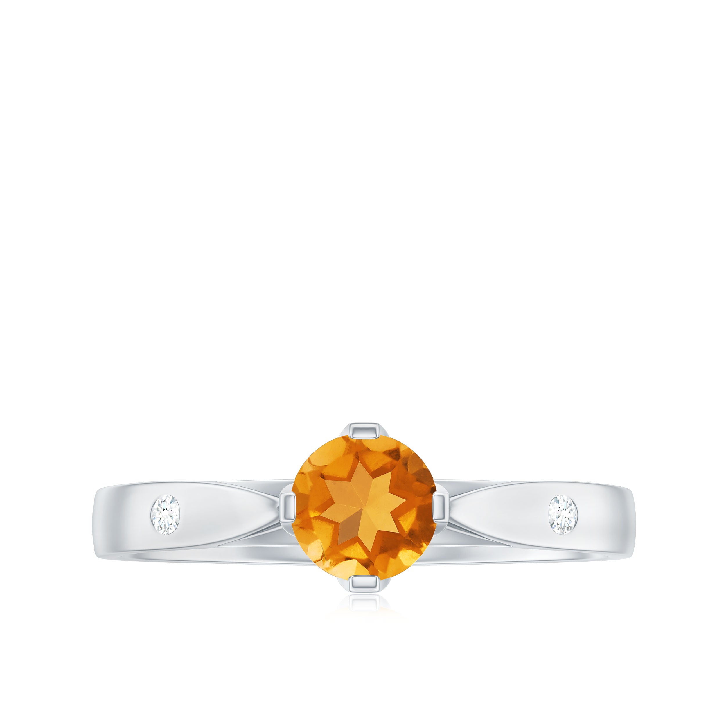 Genuine Citrine Solitaire Promise Ring in Floral Setting Citrine - ( AAA ) - Quality - Rosec Jewels