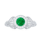 Vintage Inspired Emerald Engagement Ring with Diamond Emerald - ( AAA ) - Quality - Rosec Jewels