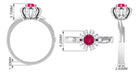 3/4 CT Solitaire Ruby Flower Ring with Diamond Accent Ruby - ( AAA ) - Quality - Rosec Jewels
