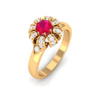 3/4 CT Solitaire Ruby Flower Ring with Diamond Accent Ruby - ( AAA ) - Quality - Rosec Jewels